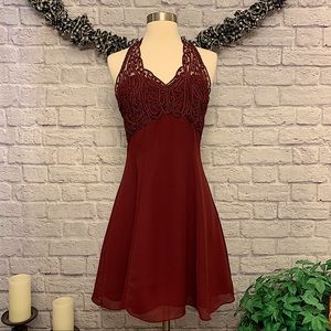 ❗️3/$20❗️Celavie Burgundy Dress w/ Lace and Sparkle